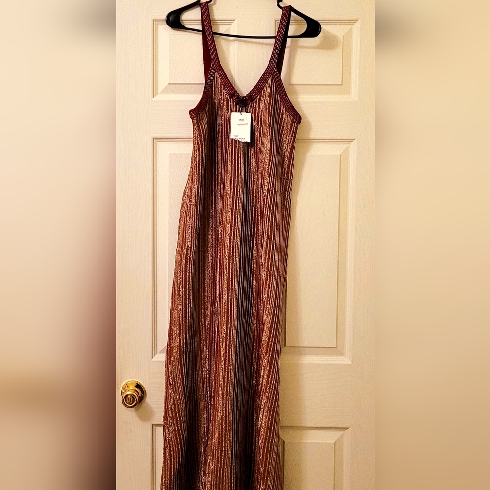ZARA Burgundy and Gold Striped Midi Dress